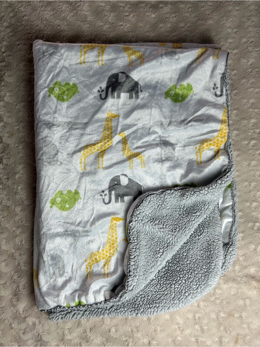 SL Home Fashions Safari Zoo Animals Baby Blanket Gray White Bear Giraffe Koala